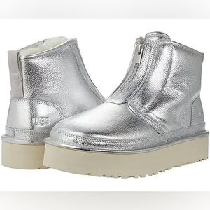 UGG metallic silver zip up Neumel Platform Boots size 9